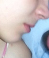 Horny guy cums on a lovely brunette girl while she sleeps