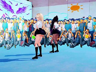 2 colegialas de enormes tetas bailando + desnudándose gradualmente (HENTAI 3D)